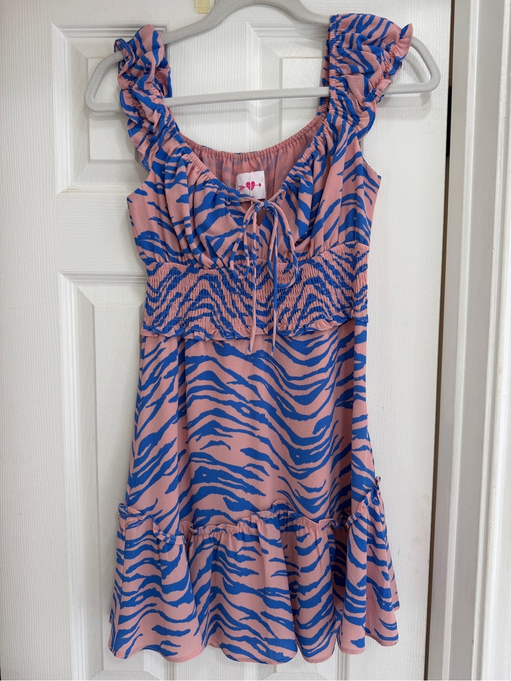 Buddy Love Pink and Blue Zebra-Print Ruffled Sundress